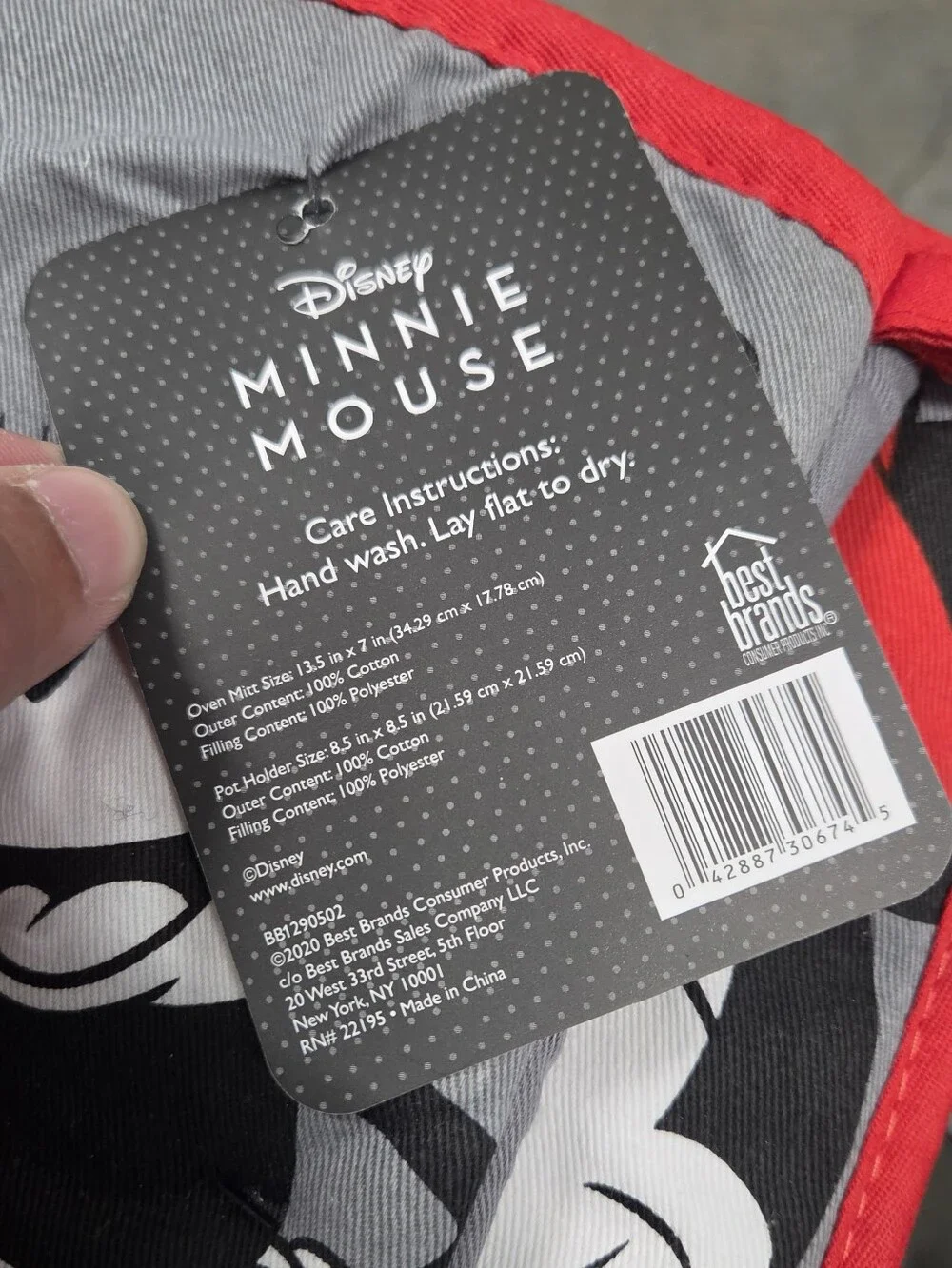 2020 Best Brands Disney Minnie Mouse Pot Holder Over Mitt Set Black Red White